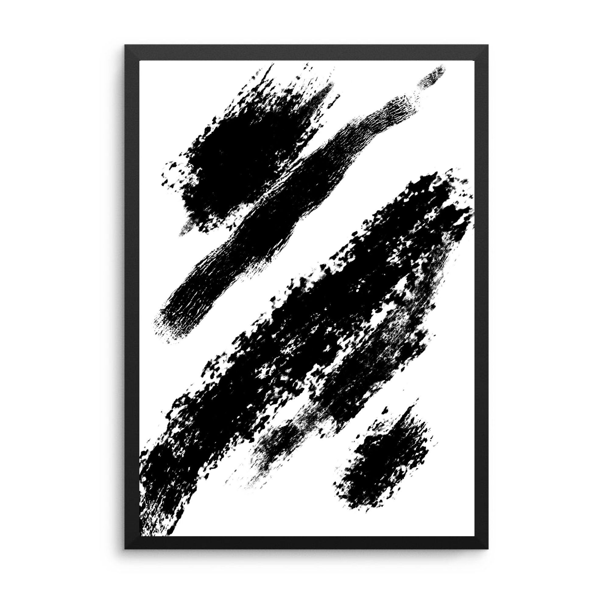 Abstract Brush Strokes Art Print: Black and White Shapes (digital ...
