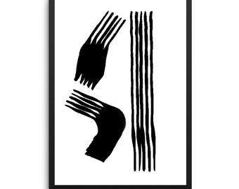 Black and White Abstract Brush Stroke Art Print (Digital Download)