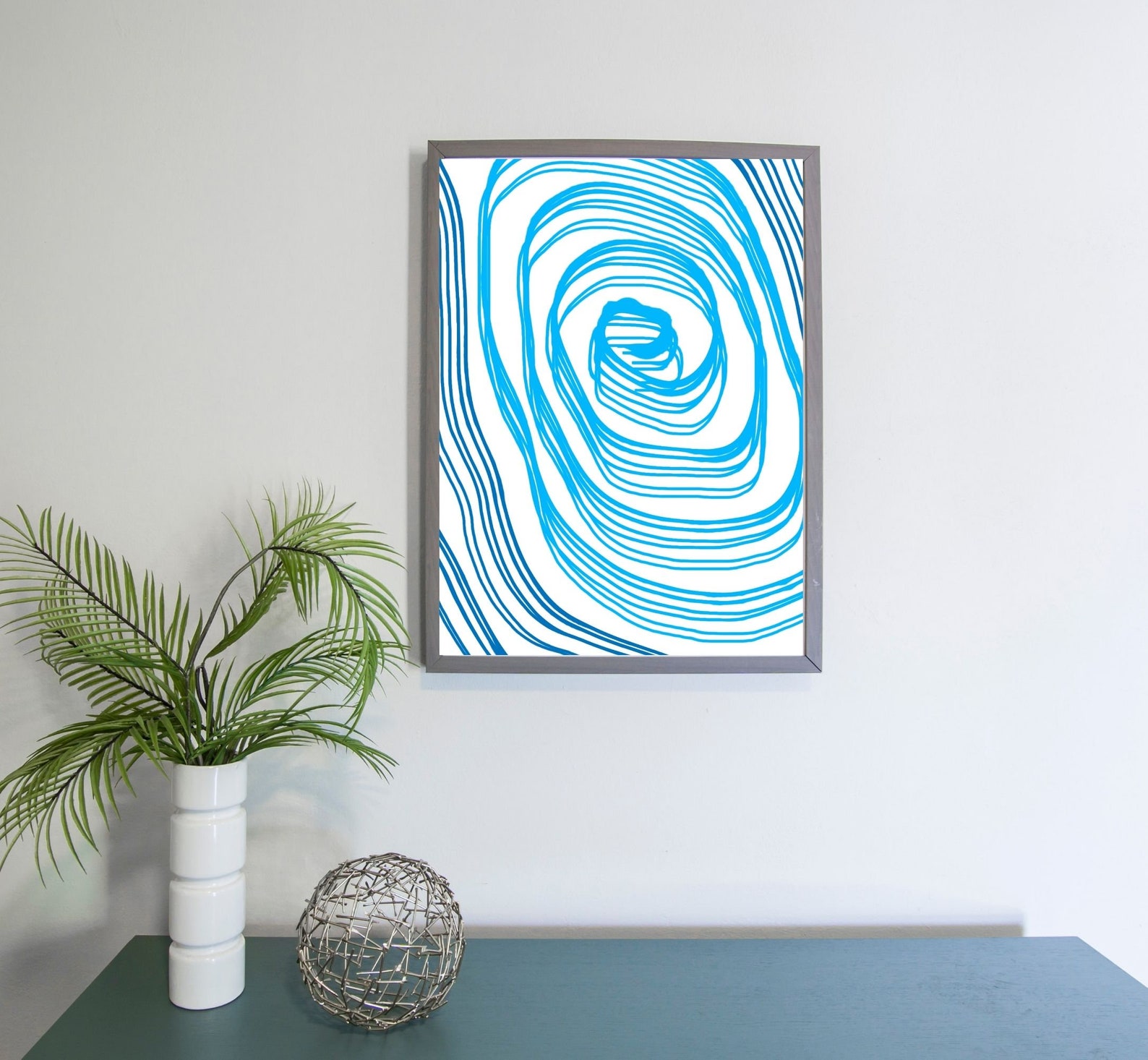 Original Abstract Art of Light Dark Blue Circles as DIGITAL DOWNLOAD