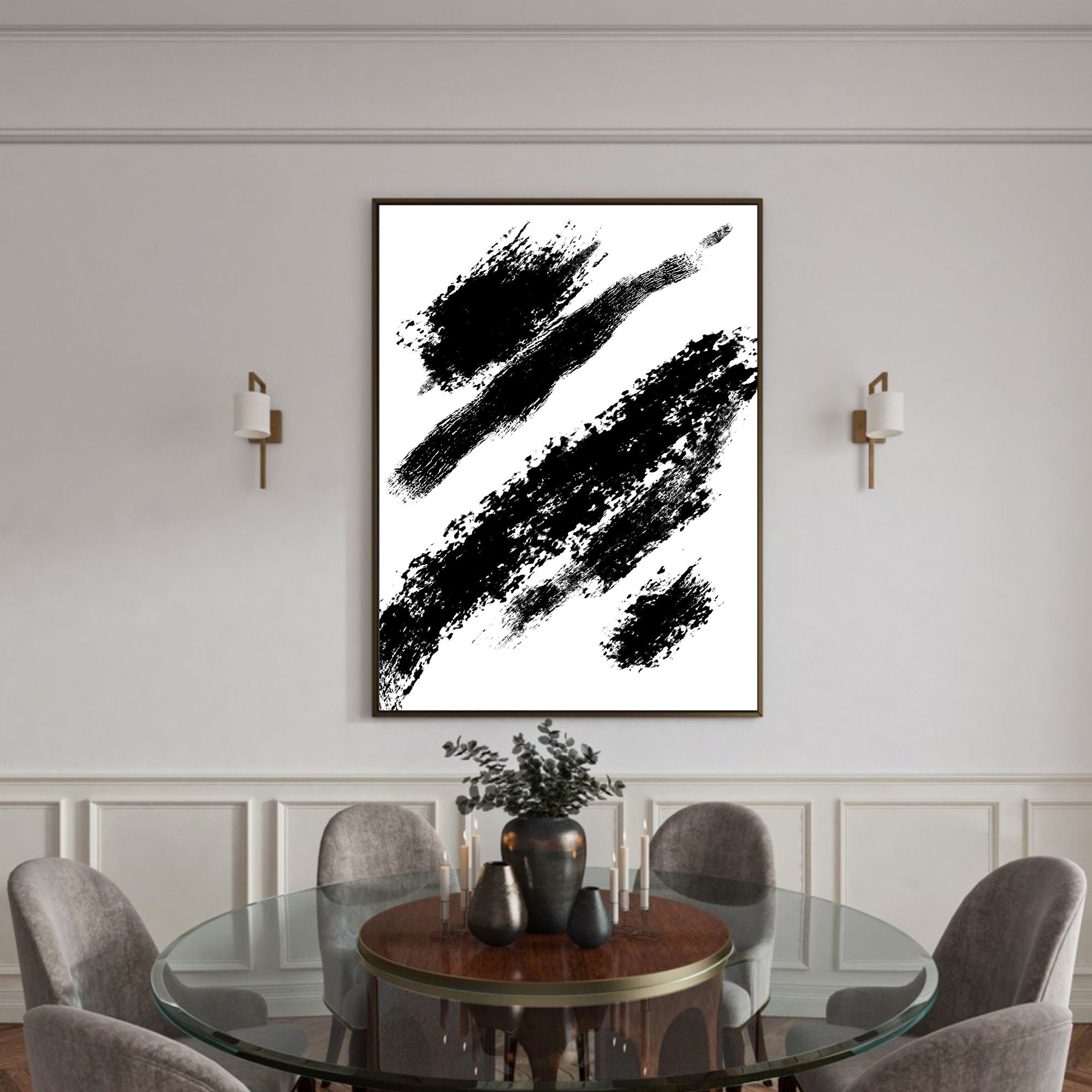 Abstract Brush Strokes Art Print: Black and White Shapes (digital ...
