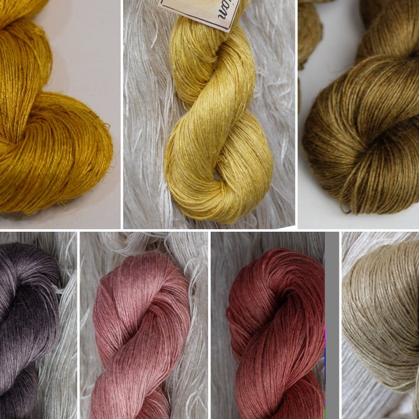 Fils de lin bambou teints dans les plantes, unis/semi-unis - Pour tricoter, crocheter, tisser !