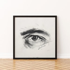 Handmade / Drawing / Paper / Eye drawing with charcoal on paper - art - wallart