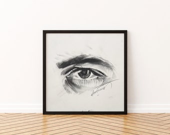 Handmade / Drawing / Paper / Eye drawing with charcoal on paper - art - wallart