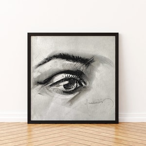 Eye drawing with charcoal on paper  - art - wallart