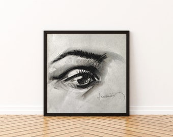 Eye drawing with charcoal on paper  - art - wallart