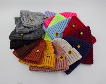 Bonnet pêcheur en tricot côtelé unisexe - Bonnet d'hiver court en acrylique