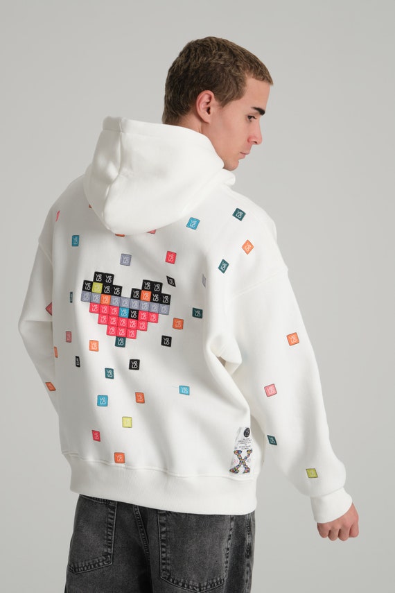 Limited Edition Oversized Hoodie Pixel Art Embroidered Neon Yellow Black White Unisex Laid Back Relaxed Comfy Street Style Custom Etsy