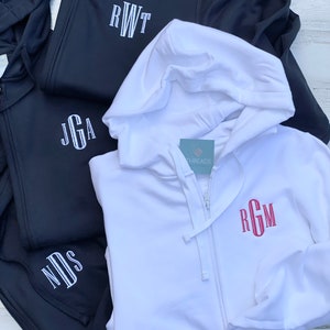 Monogram Zip Hoodie, Personalized Full Zip Hoodie, Embroidered Hoodie, Wedding Day Zip Sweatshirt, Bridal Party Bride Getting Ready Outfit