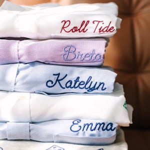Embroidered Button Down For Bridal Party, Minimalist Name Wedding Day Button Up Shirt, Monogram Oxford, Coastal Monogram Chambray
