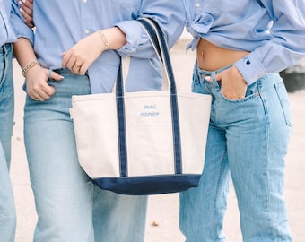 Personalized Embroidered Canvas Tote, Mini, Medium, Large Size, Long Handle Option