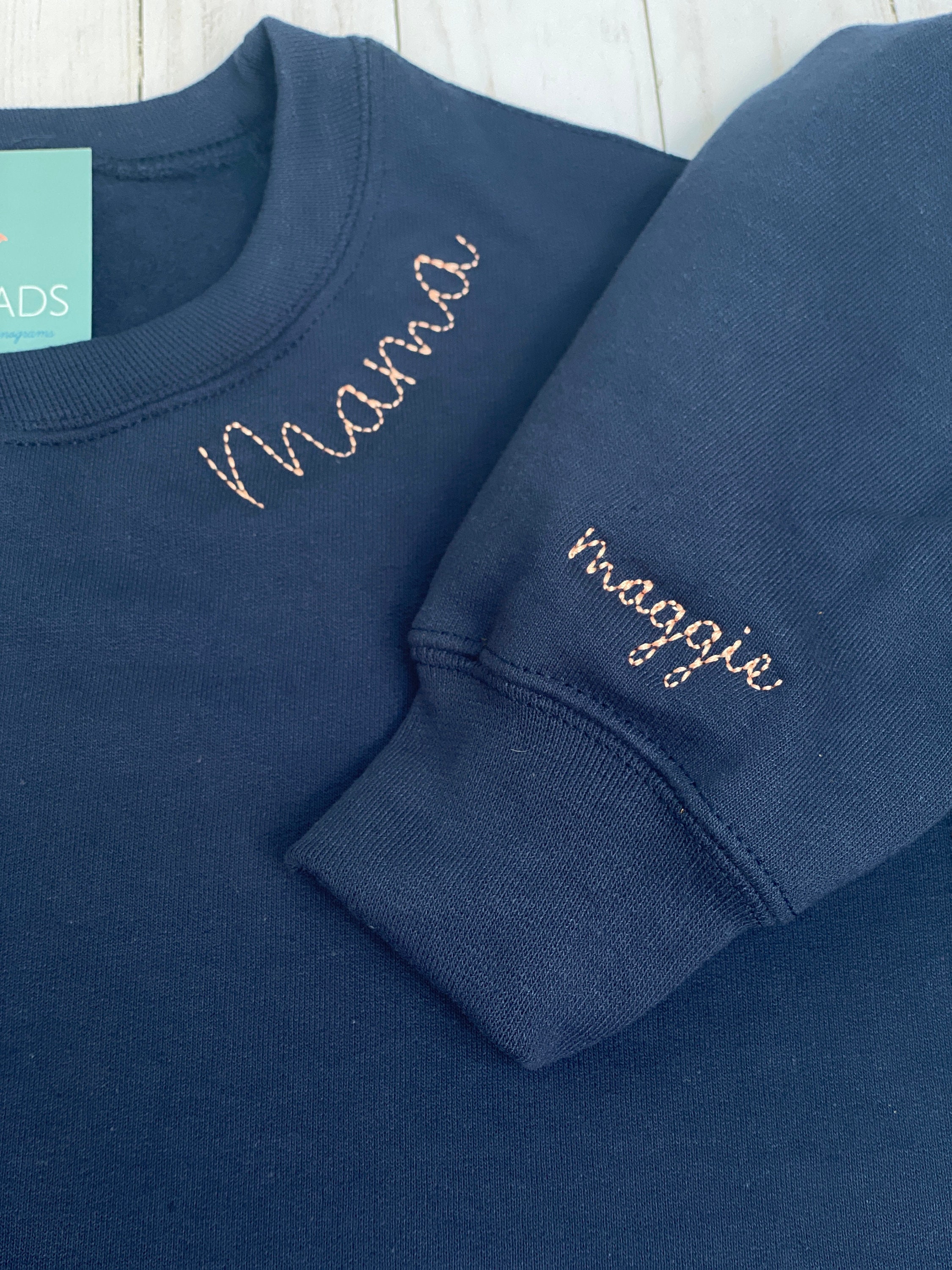Mama Embroidered Sweatshirt With Custom Name Chain Stitch Etsy
