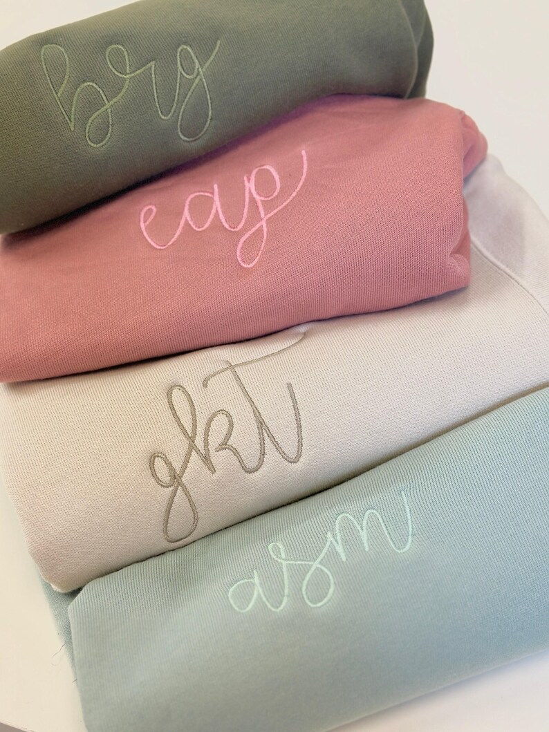 Monogram Sweatshirt, Simple Dainty Monogrammed Crewneck | Super Soft & Cozy Bella Canvas Personalized Shirt | Embroidered Monogram Pullover image 7