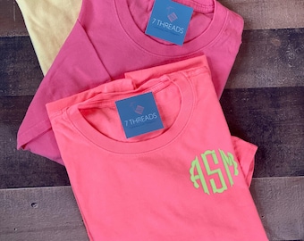 Monogram Beach Wash Tee | Embroidered Monogrammed T-shirt, Preppy Beach Tee, Short Sleeve, Bridal Party Shirts, Bridesmaid Shirt