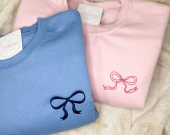 Sweet Bow Sweatshirt, Hand Tied Detail, Ballet Aesthetic Oversized Crewneck, Charming & Cute Shirt With Bow, Soft Girl Embroidered Cozy Crew