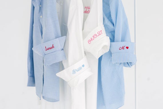 Button Down With Embroidered Cuff Detail, Button Down For Bridal Party,…