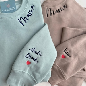 Mama Sweatshirt, Personalized Name Embroidery (Unisex Cozy Fit)