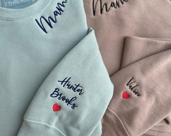 Mama Sweatshirt, Personalized Name Embroidery (Unisex Cozy Fit)