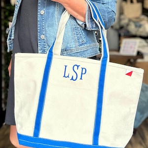 Open Top Canvas Tote With Inside Pockets, Ironic Boat Bag, Perfect Beach Bag, Preppy Tote Bag for Boat, Embroidered Funny Ironic Saying image 1
