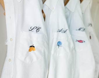 Icon Button Up Shirt With Personalized Pocket Detail, Shirts for Bridal Party, Mini Monogram Coastal Oxford