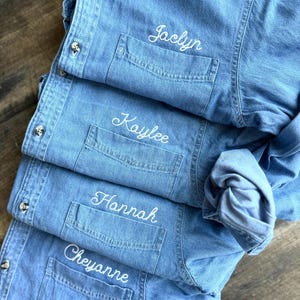 Embroidered Button Down For Bridal Party, Minimalist Name Wedding Day Button Up Shirt, Monogram Oxford, Coastal Monogram Chambray