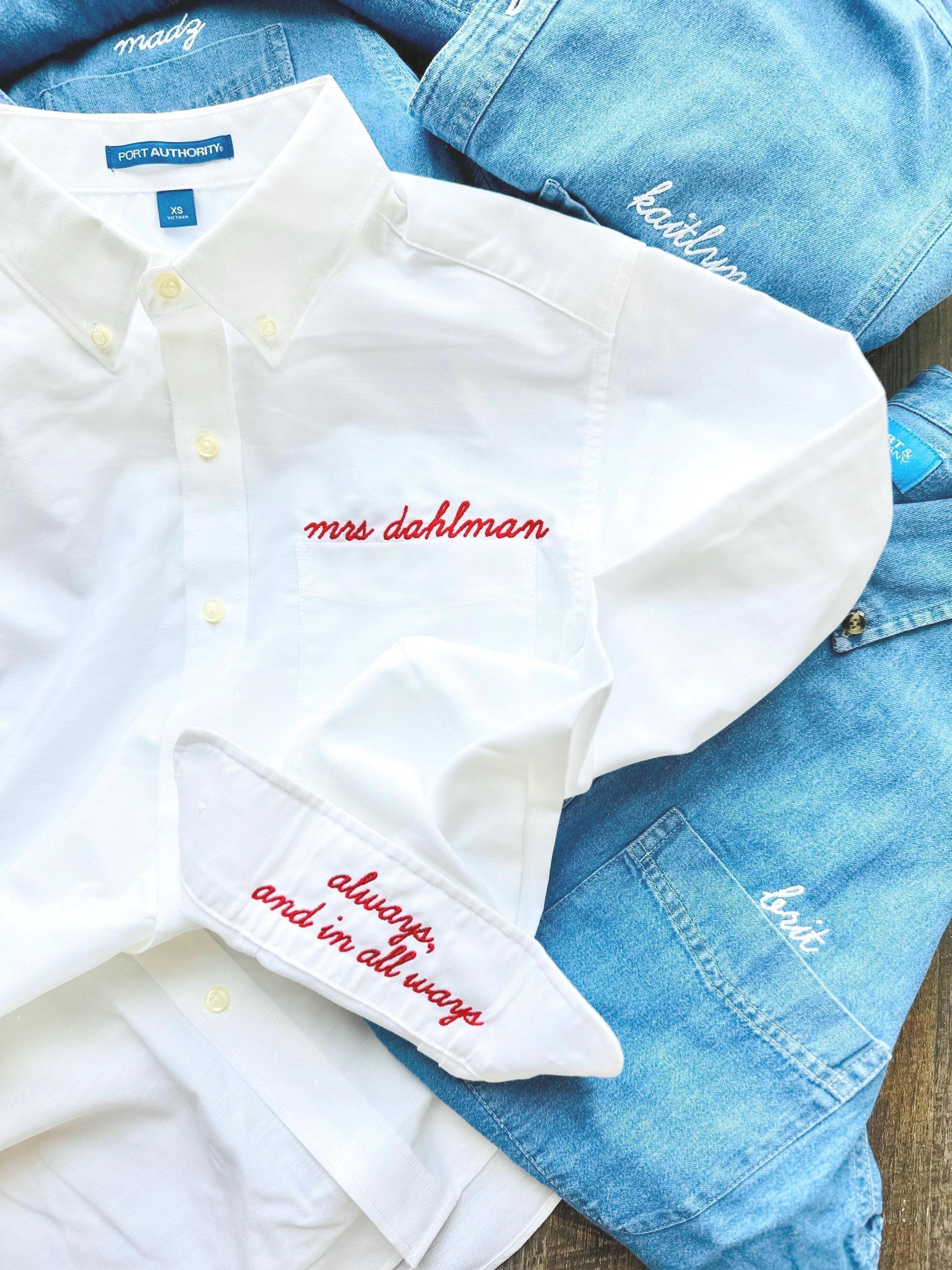 ぽ*で様 everyone back logo button down shir Custom Embroidered Back Button Shirt - Etsy