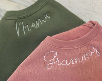 Personalized Neckline Sweatshirt for Mom, Nana, Grandma, Teacher, Mama Sweatshirt, Embroidered Custom Sweatshirt, Perfect Gift for Bride