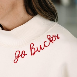Mock Neck Sweatshirt with Custom Neckline Embroidery