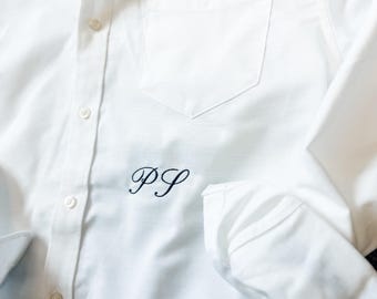 Monogrammed Oxford Button Down Shirt, Bridal Party Shirts With Elegant Calligraphy