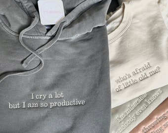 Personalized Typewriter Lyrics Hoodie Sweatshirt, I Cry A Lot But I'm Productive, Minimalist Song Hoodie, Custom Comfy Soft Swiftie Hoodie