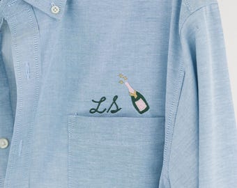 Icon Pocket Button Up Shirt With Personalized Detail, Shirts for Bridal Party, Mini Monogram Coastal Oxford