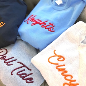 Custom Puff 3D Embroidery Sweatshirt, Personalized Crewneck, Personalized Mascot Pullover, Trendy 3 Dimensional Embroidered State Sweatshirt