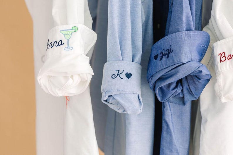 Button Up Shirt With Personalized Cuff Detail, Shirts for Bridal Party, Minimalist Wedding Day Button Down, Mini Monogram Coastal Oxford image 13