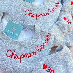 Custom Embroidered Sweatshirt Personalized Neckline & Cuff Message Crewneck Sweatshirt, For Bridesmaid Proposal, Girls Trip, Bridal Party