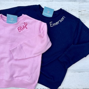 Custom Youth Toddler Embroidered Sweatshirt Personalized Neckline Message Crewneck, Gift for Kids, Personalized Children&#39;s Sweatshirt