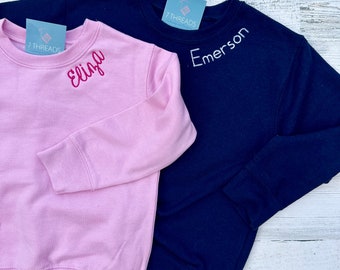 Custom Youth Toddler Embroidered Sweatshirt Personalized Neckline Message Crewneck, Gift for Kids, Personalized Children's Sweatshirt