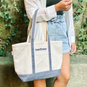 Borsa tote in tela personalizzata, borsa da barca ironica, borsa tote in tela con monogramma, borsa tote personalizzata, borsa tote ricamata preppy, divertente borsa tote in stile anni '90