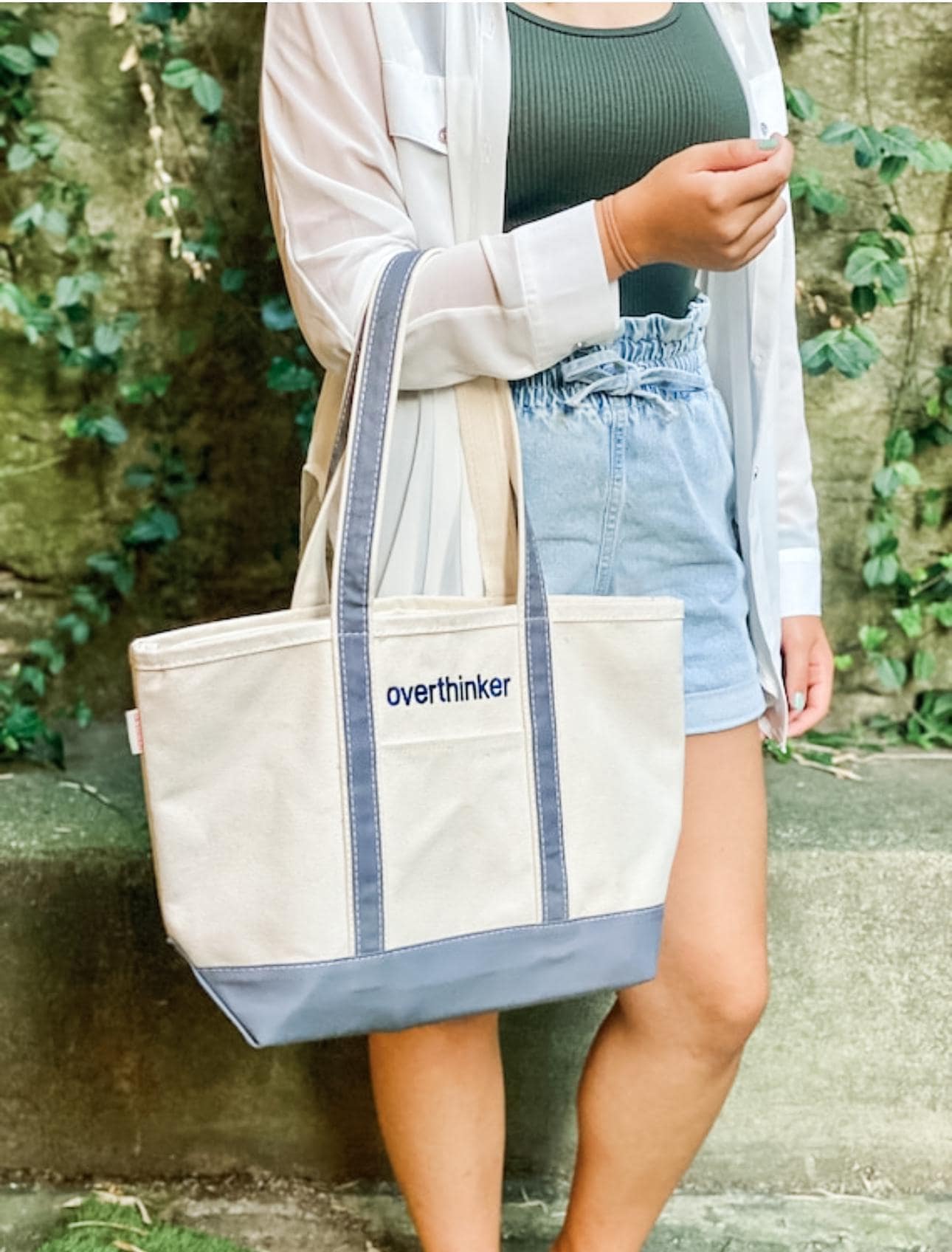 Personalized Canvas Tote, Ironic Boat Bag, Monogram Canvas Tote Bag, Custom Tote Bag, Preppy Embroidered Tote Bag, Funny 90s Style Tote Bag