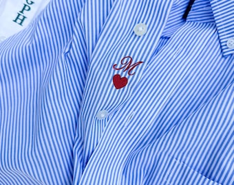 Mini Embroidery Button Down, Initials Button Up For Bridal Party, Minimalist Wedding Day Button Up Shirt, Mini Monogram Coastal Oxford
