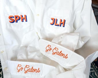 Monogram Button Down, Game Day Style Shirt, Monogram Oxford, Coastal Monogram Chambray With Pocket and Cuff Embroidery