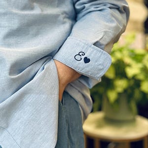 Button Up Shirt With Personalized Cuff Detail, Shirts for Bridal Party, Minimalist Wedding Day Button Down, Mini Monogram Coastal Oxford image 15
