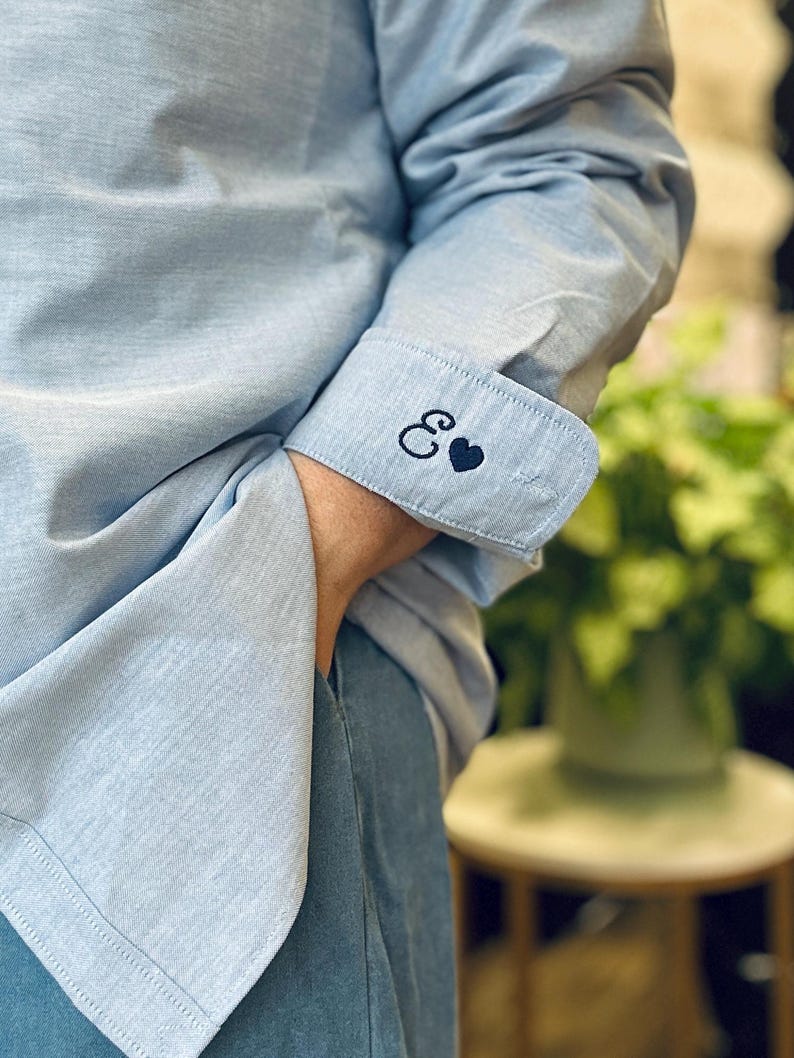 Button Up Shirt With Personalized Cuff Detail, Shirts for Bridal Party, Minimalist Wedding Day Button Down, Mini Monogram Coastal Oxford image 15
