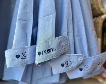 Button Up Shirt With Personalized Cuff Detail, Shirts for Bridal Party, Minimalist Wedding Day Button Down, Mini Monogram Coastal Oxford