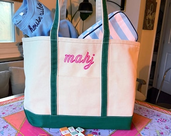 Large Canvas Embroidered Tote Bag, Ironic Boat Bag Tote, New Large Size Option, Monogram Canvas Bag, Custom Tote Bag, Preppy Boat Bag, 90s