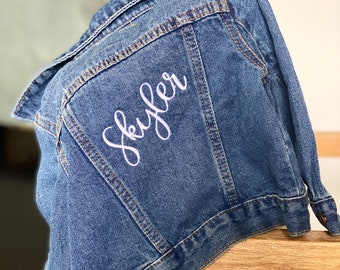 Toddler Jean Jacket With Personalized Embroidery, Toddler Name Jacket, Baby Denim Jacket with Colorful Embroidery, Spring Jacket for Baby