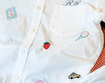 Icon Button Up Shirt With Mini Monograms, Custom Personalized Shirts