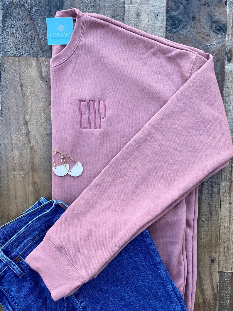Monogram Sweatshirt, Custom Embroidered Sweatshirt, Super Soft Cozy Bella Canvas Personalized Crewneck | Preppy Embroidered Monogram Shirt image 7