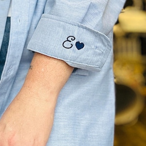 Button Up Shirt With Personalized Cuff Detail, Shirts for Bridal Party, Minimalist Wedding Day Button Down, Mini Monogram Coastal Oxford image 16