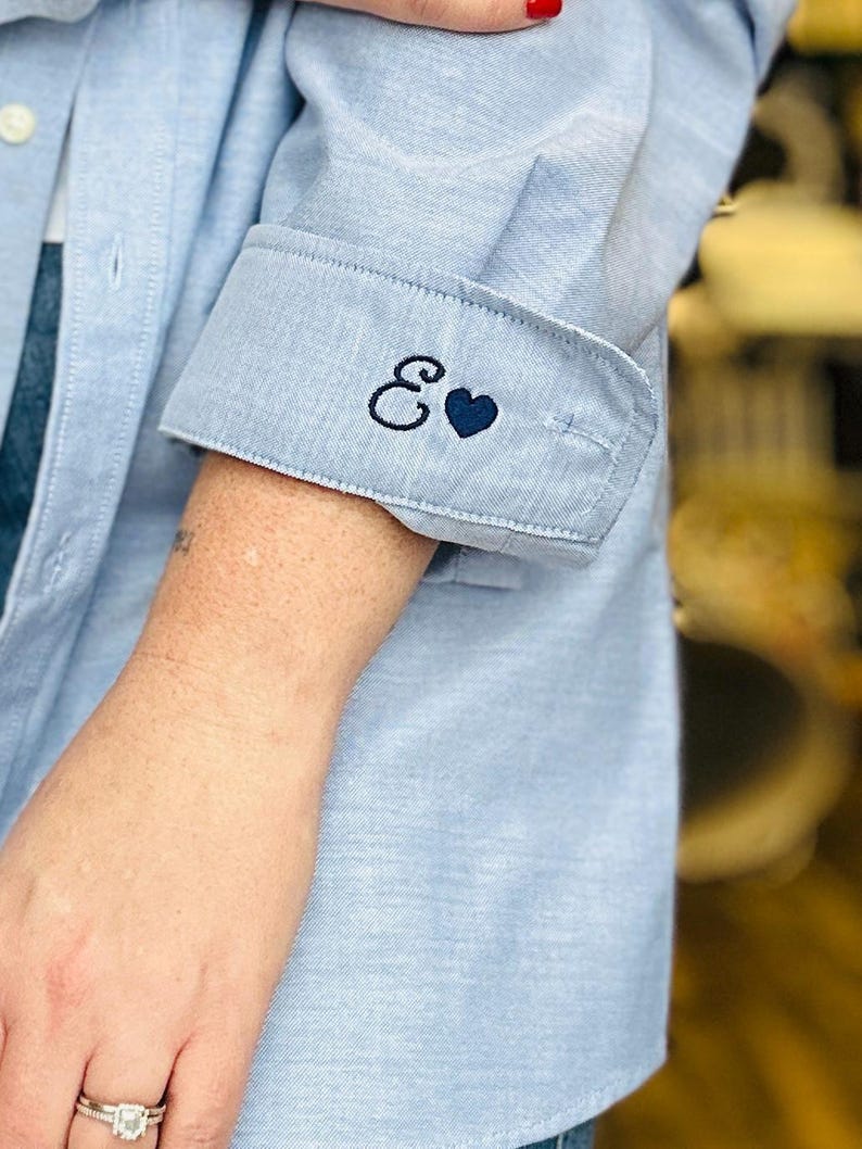 Button Up Shirt With Personalized Cuff Detail, Shirts for Bridal Party, Minimalist Wedding Day Button Down, Mini Monogram Coastal Oxford image 16