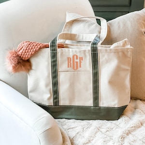 Benutzerdefinierte Tragetasche, Ironic Boot Tasche, Canvas Tote mit Taschen, Gesticktes Monogramm Canvas Tragetasche, personalisierte Tragetasche, Preppy Strandtasche