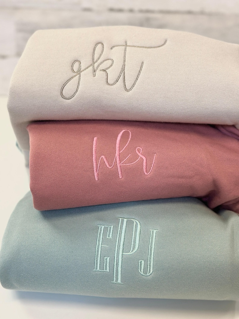 Monogram Sweatshirt, Simple Dainty Monogrammed Crewneck | Super Soft & Cozy Bella Canvas Personalized Shirt | Embroidered Monogram Pullover image 5